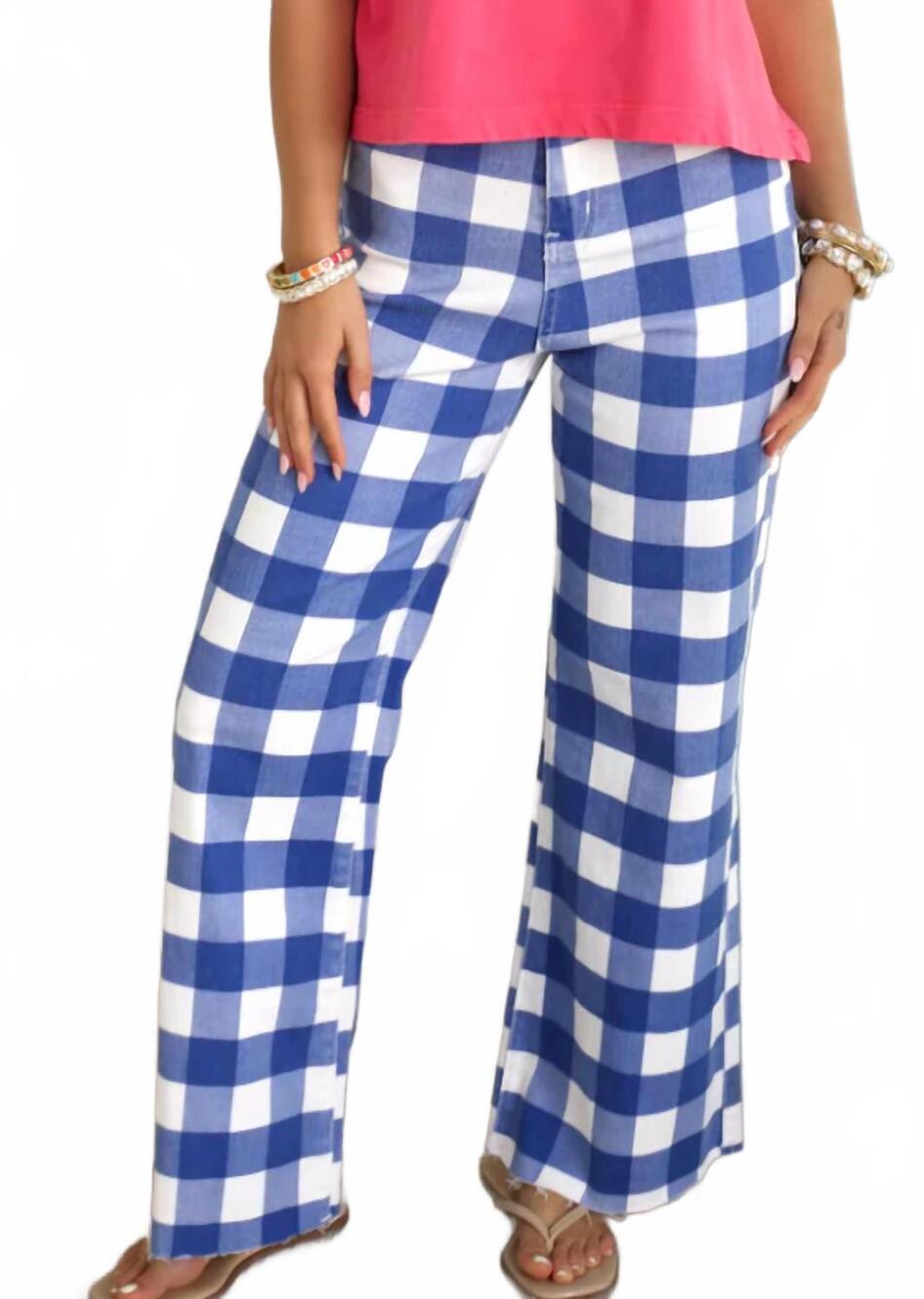 NEW POPPY & PINE daydream denim pants in blue gingham